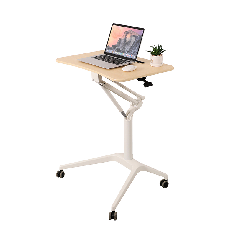 Mobile Height Adjustable Table Pneumatic Desk With Wheels Gas Spring Single Column Laptop Standing Desk
