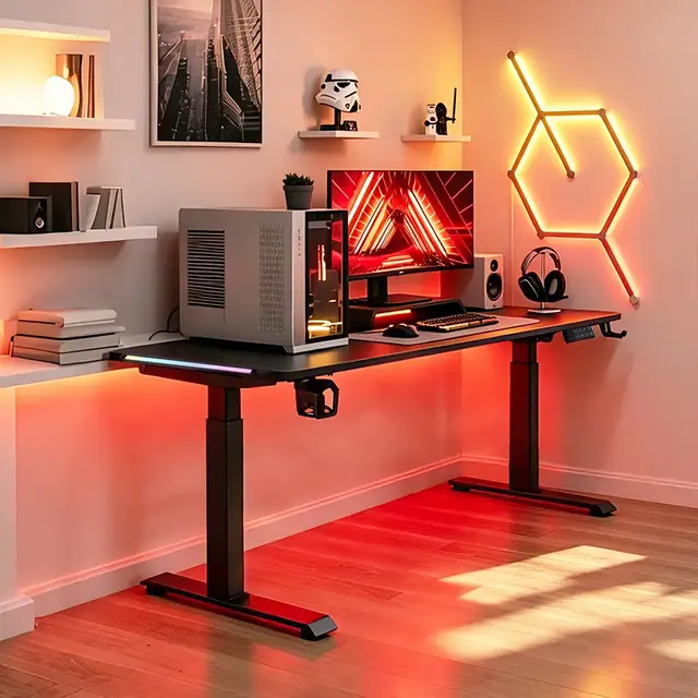 مكتب ألعاب 2AF2-D5 RGB قابل لضبط الارتفاع مع إعداد الكمبيوتر الشخصي