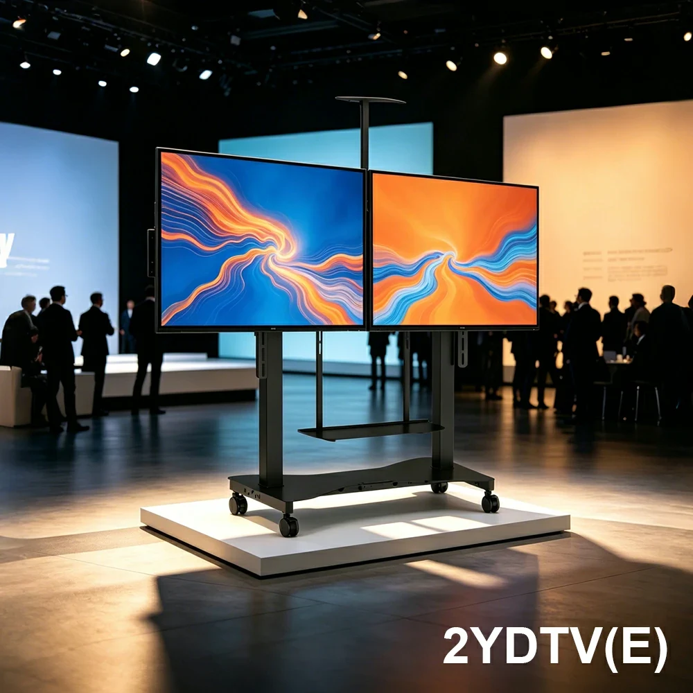 حامل رفع تلفزيون مزدوج الشاشة بمحرك NATE 2YDTV(E) للعرض التجاري